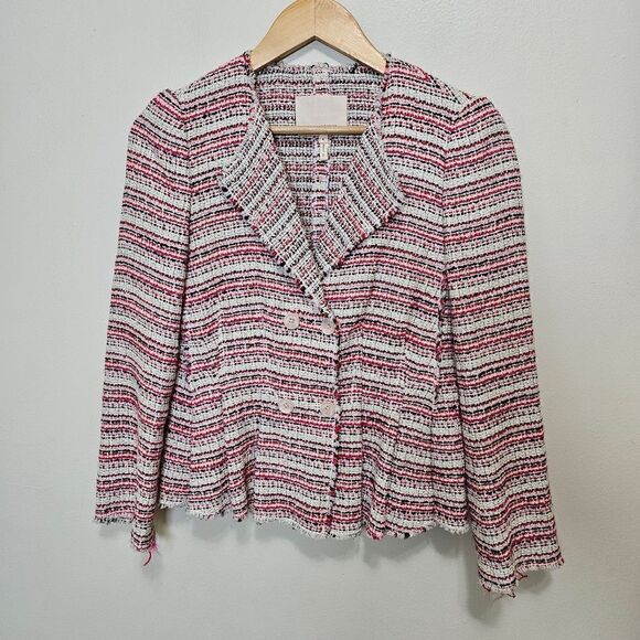 Rebecca Taylor Tweed Peplum Blazer Pink Size 4 - Picture 3 of 8
